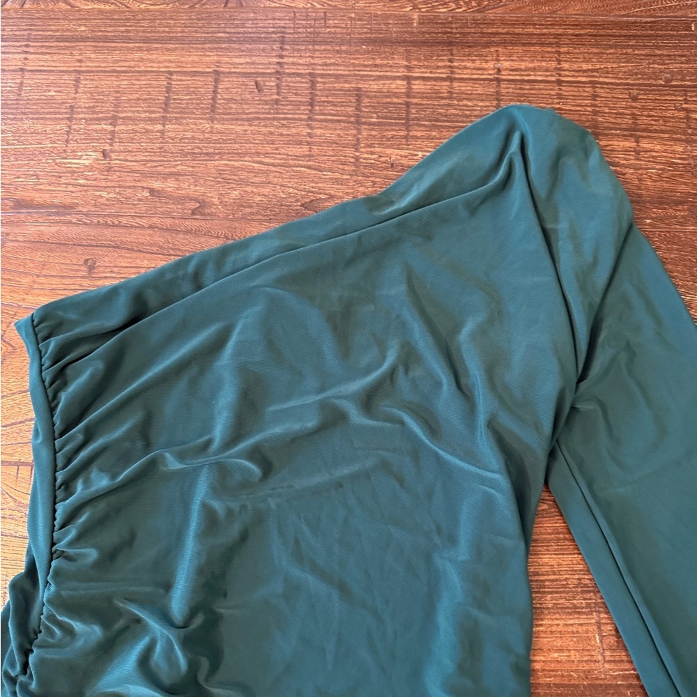 Club L London Ruched One Shoulder Dress Emerald Green Size 14 Elegant Evening - Picture 3 of 5